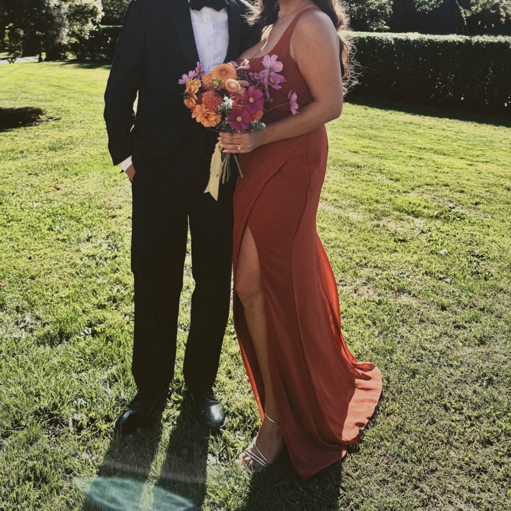 Azazie Terracotta Chiffon Maxi Dress